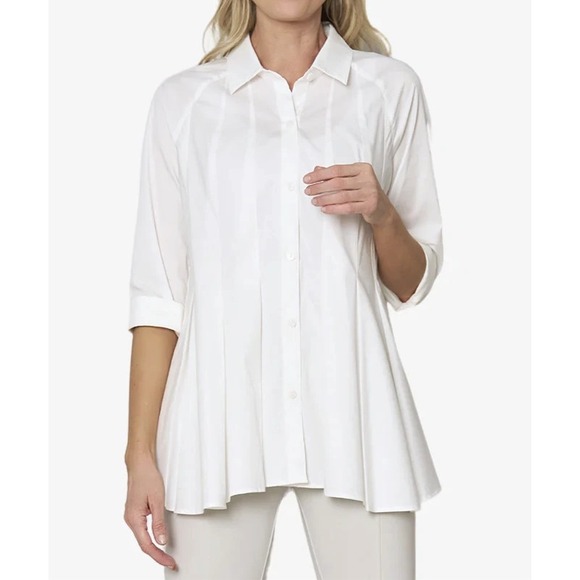 Stella Carakasi Showstopper Shirt White Button up Tunic Blouse Pleated Pocket XS - Picture 16 of 16